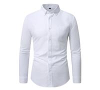 Langarmhemd Herren Klassisch Business Casual Mode Shirts Leichte Atmungsaktiv Gestreift Revers Shirt I-White L