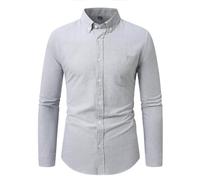 Langarmhemd Herren Klassisch Business Casual Mode Shirts Leichte Atmungsaktiv Gestreift Revers Shirt J-Grey S