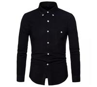 Langarmhemd Herren Klassisch Business Casual Mode Shirts Leichte Einfarbig Mit Tasche Revers Shirt C-Black M