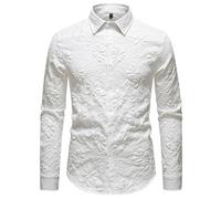 Langarmhemd Herren Klassisch Business Casual Mode Shirts Regular Fit Leichte Einfarbig Revers Shirt A-White XXL