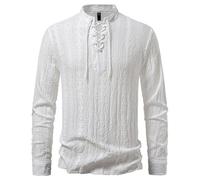 Langarmhemd Herren Klassisch Business Casual Mode Shirts Regular Fit Leichte Einfarbig Revers Shirt C-White XL