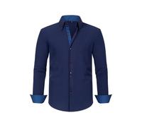 Langarmhemd Herren Klassisch Business Casual Mode Shirts Regular Fit Leichte Revers Einfarbig Shirt G-Navy XXL