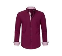 Langarmhemd Herren Klassisch Business Casual Mode Shirts Regular Fit Leichte Revers Einfarbig Shirt E-Wine Red 3XL