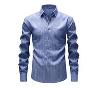 Langarmhemd Herren Klassisch Business Casual Revers Shirt Leichte Atmungsaktiv Gestreift Mode Shirts D-Sky Blue XXL