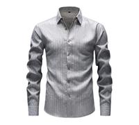 Langarmhemd Herren Klassisch Business Casual Revers Shirt Leichte Atmungsaktiv Gestreift Mode Shirts C-Grey XXL