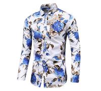 Langarmhemd Herren Klassisch Mode Urban Vintage Druck Shirt Regular Fit Blumen Muster Casual Knopfleiste Hemd AA-03 3XL