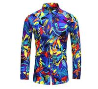 Langarmhemd Herren Klassisch Mode Urban Vintage Druck Shirt Regular Fit Blumen Muster Casual Knopfleiste Hemd AA-13 6XL