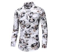 Langarmhemd Herren Klassisch Mode Urban Vintage Druck Shirt Regular Fit Blumen Muster Casual Knopfleiste Hemd AA-11 4XL