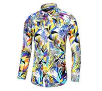 Langarmhemd Herren Klassisch Mode Urban Vintage Druck Shirt Regular Fit Blumen Muster Casual Knopfleiste Hemd AA-08 XXL