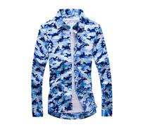 Langarmhemd Herren Klassisch Vintage Trend Druck Shirt Regular Fit Leichte Mode Casual Knopfleiste Hemd AA-08 XXL