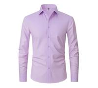 Langarmhemd Herren Leichte Atmungsaktiv Einfarbig Revers Shirt Klassisch Business Casual Mode Shirts I-Light Purple XXL