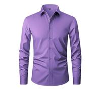 Langarmhemd Herren Leichte Atmungsaktiv Einfarbig Revers Shirt Klassisch Business Casual Mode Shirts H-Purple L