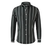 Langarmhemd Herren Leichte Atmungsaktiv Gestreift Revers Shirt Klassisch Business Casual Mode Shirts K-Dark Green 5XL