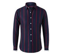 Langarmhemd Herren Leichte Atmungsaktiv Gestreift Revers Shirt Klassisch Business Casual Mode Shirts L-Navy XXL