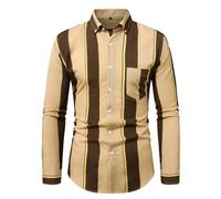 Langarmhemd Herren Leichte Atmungsaktiv Gestreift Revers Shirt Klassisch Business Casual Mode Shirts C-Yellow XL