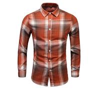Langarmhemd Herren Leichte Atmungsaktiv Kariert Revers Shirt Klassisch Business Casual Mode Shirts D-Red L