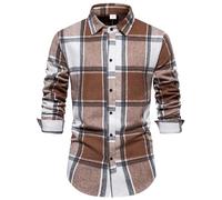 Langarmhemd Herren Leichte Atmungsaktiv Kariert Revers Shirt Klassisch Business Casual Mode Shirts K-Khaki XXL