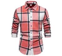 Langarmhemd Herren Leichte Atmungsaktiv Kariert Revers Shirt Klassisch Business Casual Mode Shirts L-Pink XXL