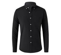 Langarmhemd Herren Leichte Einfarbig Mit Tasche Revers Shirt Klassisch Business Casual Mode Shirts E-Black M