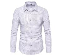 Langarmhemd Herren Leichte Polka Punkt Muster Revers Shirt Klassisch Business Casual Mode Shirts A-White L