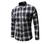 Langarmhemd Herren Leichte Polka Punkt Muster Revers Shirt Klassisch Business Casual Mode Shirts E-Black 4XL