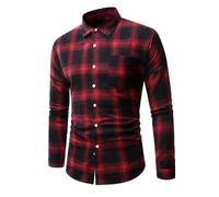 Langarmhemd Herren Leichte Polka Punkt Muster Revers Shirt Klassisch Business Casual Mode Shirts F-Red 4XL