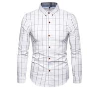 Langarmhemd Herren Leichte Polka Punkt Muster Revers Shirt Klassisch Business Casual Mode Shirts I-White XXL
