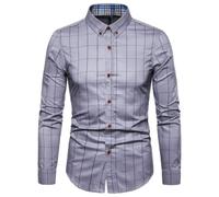 Langarmhemd Herren Leichte Polka Punkt Muster Revers Shirt Klassisch Business Casual Mode Shirts O-Grey L