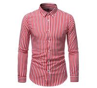 Langarmhemd Herren Leichte Polka Punkt Muster Revers Shirt Klassisch Business Casual Mode Shirts P-Red XL