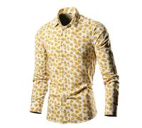 Langarmhemd Herren Regular Fit Blumen Muster Casual Knopfleiste Hemd Klassisch Vintage Trend Druck Shirt AA-03 L