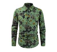 Langarmhemd Herren Regular Fit Blumen Muster Casual Knopfleiste Hemd Vintage Klassisch Mode Urban Druck Shirt AA-11 XXL