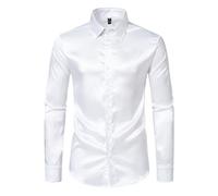 Langarmhemd Herren Regular Fit Leichte Einfarbig Revers Shirt Klassisch Business Casual Mode Shirts A-White XXL