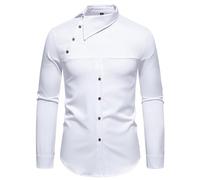Langarmhemd Herren Regular Fit Leichte Stehkragen Einfarbig Shirt Klassisch Business Casual Mode Shirts M-White L