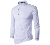 Langarmhemd Herren Regular Fit Leichte Stehkragen Einfarbig Shirt Klassisch Business Casual Mode Shirts B-White S