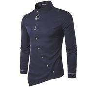 Langarmhemd Herren Regular Fit Leichte Stehkragen Einfarbig Shirt Klassisch Business Casual Mode Shirts E-Navy S