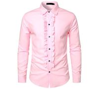 Langarmhemd Herren Regular Fit Leichte Stehkragen Spleißen Shirt Klassisch Business Casual Mode Shirts H-Pink L