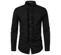Langarmhemd Herren Regular Fit Leichte Stehkragen Spleißen Shirt Klassisch Business Casual Mode Shirts G-Black M