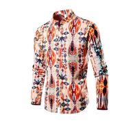 Langarmhemd Herren Regular Fit Mode Casual Knopfleiste Hemd Temperament Vintage Trend Druck Shirt AA-16 XXL