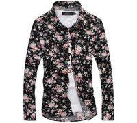 Langarmhemd Herren Regular Fit Mode Casual Knopfleiste Hemd Temperament Vintage Trend Druck Shirt AA-02 L