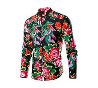 Langarmhemd Herren Regular Fit Mode Casual Knopfleiste Hemd Temperament Vintage Trend Druck Shirt AA-08 M