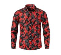 Langarmhemd Herren Temperament Vintage Trend Druck Shirt Regular Fit Mode Casual Knopfleiste Hemd AA-01 XXL
