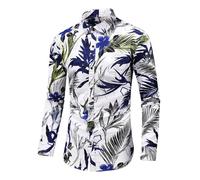 Langarmhemd Herren Vintage Klassisch Mode Urban Druck Shirt Regular Fit Blumen Muster Casual Knopfleiste Hemd AA-09 4XL