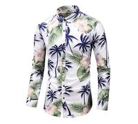 Langarmhemd Herren Vintage Klassisch Mode Urban Druck Shirt Regular Fit Blumen Muster Casual Knopfleiste Hemd AA-02 6XL