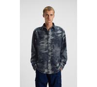 Langarmhemd HUGO BLUE "Ebalto", Herren, Gr. L, N-Gr, medium blau429, Obermaterial: 100% Baumwolle, gemustert, oversize normal, Rundhals, 1-Knopf-Manschette, Hemden, Kentkragen, oversize fit, Jacquard-