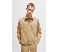 Langarmhemd HUGO BLUE "Ekynone", Damen, Gr. XL, N-Gr, beige (medium beige269), Web, Obermaterial: 100% Baumwolle, unifarben, relaxed fit, hoch geschlossener Ausschnitt, eingesetzt 1-Knopf-Manschette,