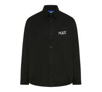 Langarmhemd HUGO BLUE, Herren, Gr. S, N-Gr, schwarz001, Web, Obermaterial: 100% Baumwolle, unifarben, oversize Po-bedeckend, Rundhals, 1-Knopf-Manschette mit Schlitz, Hemden Langarmhemd, Oversize-Pass