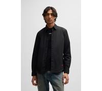 Langarmhemd HUGO "Ermo", Herren, Gr. L (41/42), N-Gr, schwarz (schwarz001), Web, Obermaterial: 98% Baumwolle, 2% Elasthan, unifarben, slim fit normal, Rundhals, Manschette, Hemden, Kentkragen, Slim Fi