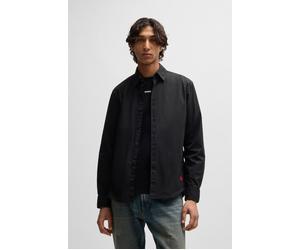 Langarmhemd HUGO "Ermo", Herren, Gr. M (39/40), N-Gr, schwarz (schwarz001), Web, Obermaterial: 98% Baumwolle, 2% Elasthan, unifarben, slim fit normal, Rundhals, Manschette, Hemden, Kentkragen, Slim Fi