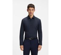 Langarmhemd HUGO "Kenno", Herren, Gr. 46, N-Gr, blau (navy413), Web, Obermaterial: 100% Baumwolle, unifarben, slim fit normal, Rundhals, 2-Knopf-Manschette mit Schlitz, Hemden, Slim-Fit Hemd aus bügel