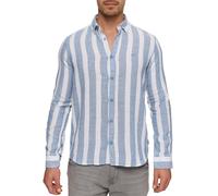 Langarmhemd INDICODE "INDonuld", Herren, Gr. L, N-Gr, blau (copen blau), Web, Obermaterial: 55% Leinen, 45% Baumwolle, gestreift, regular fit, Hemden (75773737-L) copen blau